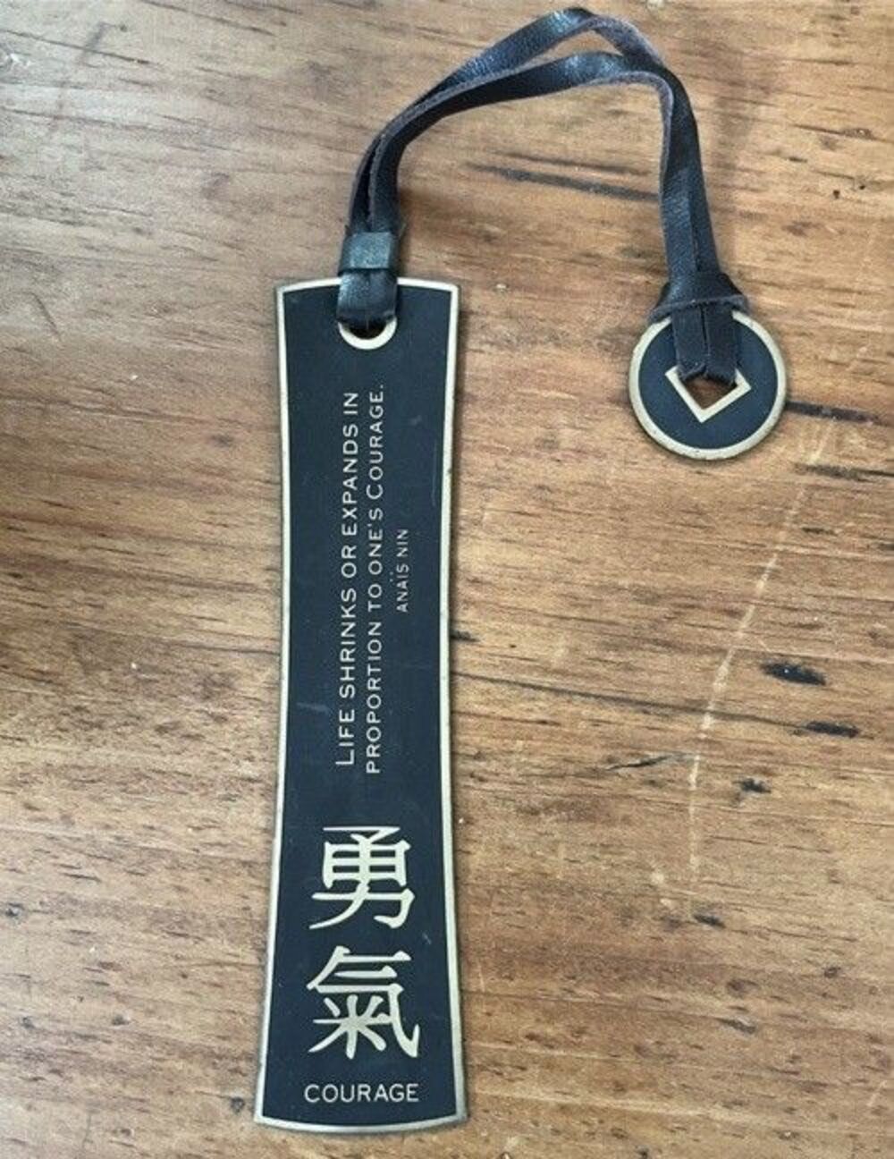 Sacchi Metal Bookmark Anais NIN Courage Bronze Bookmark Leather Tassel